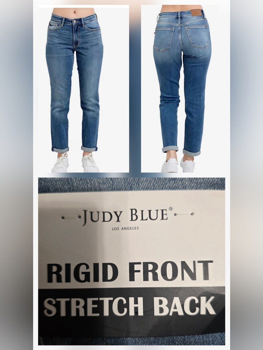 NWT Judy Blue Women's Rigid Front Stretch Back Mid Blue BOYFRIEND Jeans SZ 11